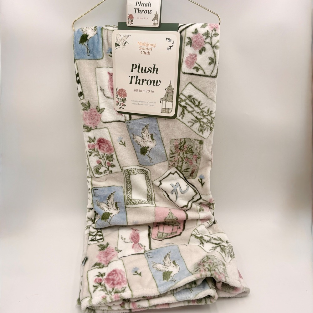 Mahjong Social Club Plush Throw Blanket Chinoiserie Multi 60x70 NWT